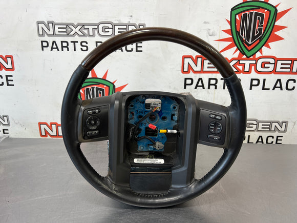 13-16 FORD F350 PLATINUM LEATHER/WOODGRAIN STEERING WHEEL OEM #507